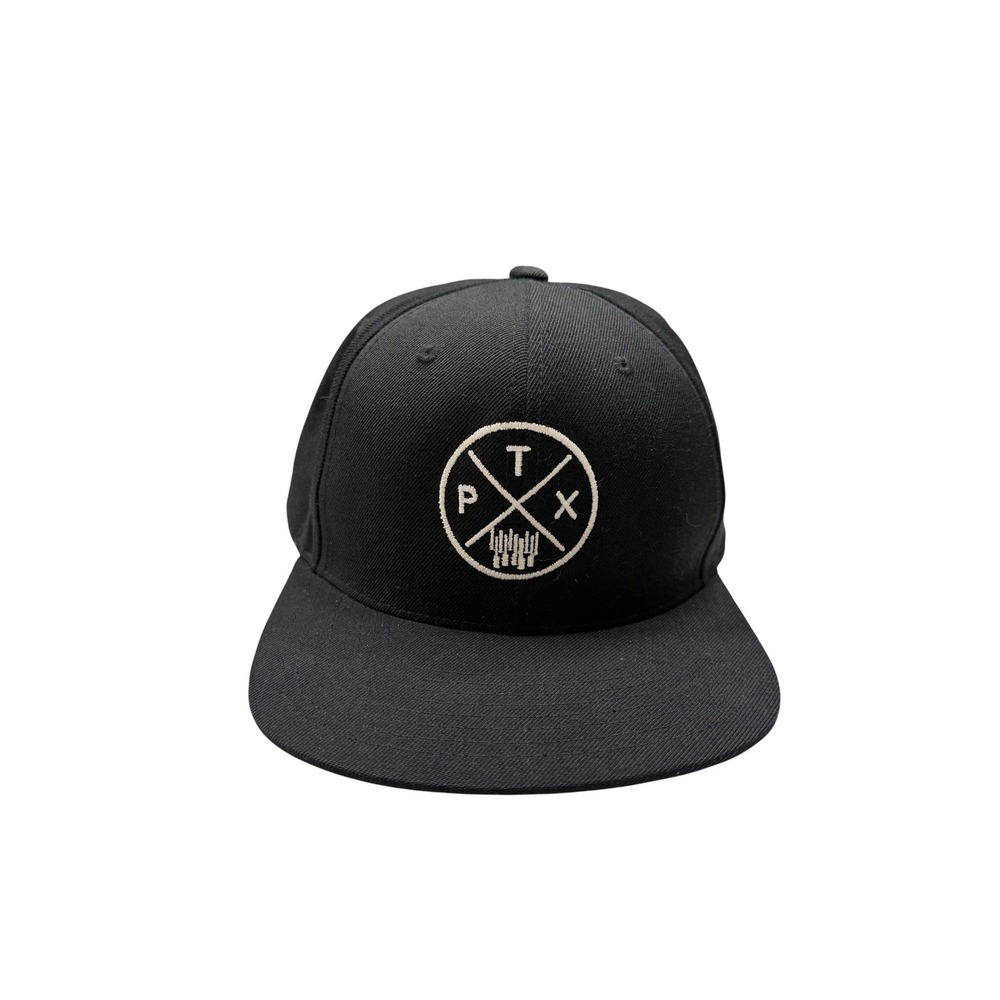 Yupoong PTX Snapback Hat Mens Black Embroidered Flat Brim Adjustable OSFA